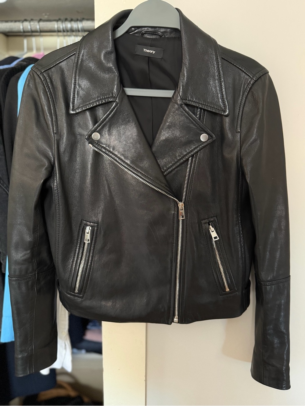 Theory Black Leather Moto Jacket